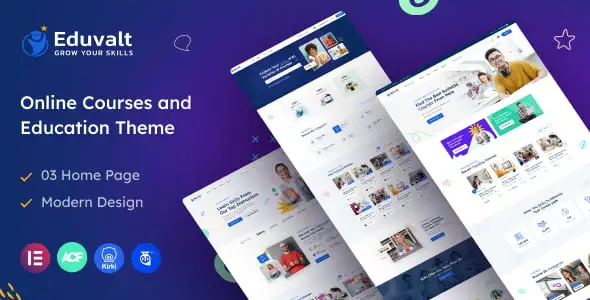 Eduvalt education WordPress theme demo showcasing online courses and e-learning layout