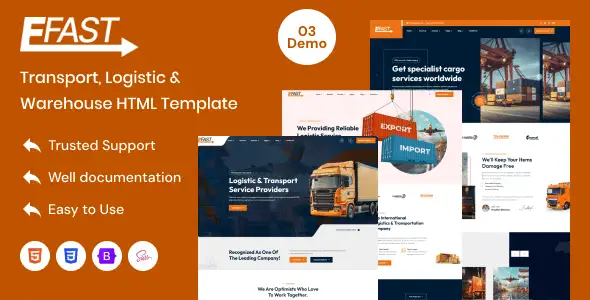 Efast logistics WordPress theme homepage demo preview for transport and warehouse companies