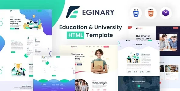 Eginary education and university HTML template homepage layout with responsive Bootstrap design