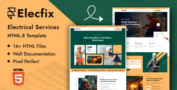 Elecfix electrical services HTML template homepage layout with Bootstrap 5 responsive design
