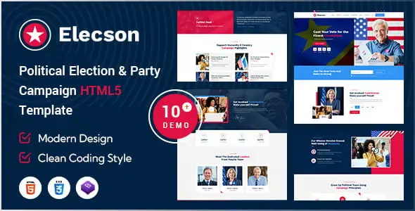 Political campaign HTML5 template for election websites with responsive design and multiple page layouts