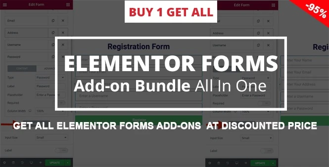 Elementor Forms Add-On Bundle plugin interface showing form builder in Elementor editor