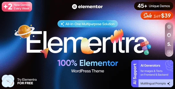 Elementra corporate WordPress theme with Elementor builder and responsive layout