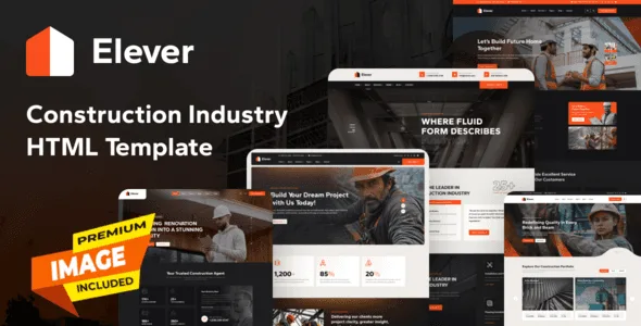 Elever construction HTML template showcasing responsive design with project portfolio and services sections