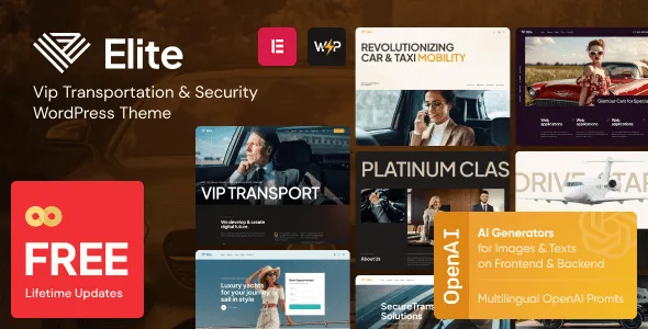 Elite VIP transportation WordPress theme homepage layout preview