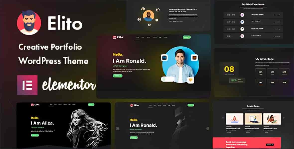 Elito creative portfolio WordPress theme with Elementor compatibility