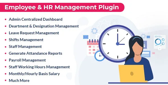 Employee and HR Manager Plugin for WordPress dashboard showing attendance tracking and employee management features