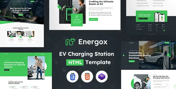 Energox EV charging station HTML template homepage preview