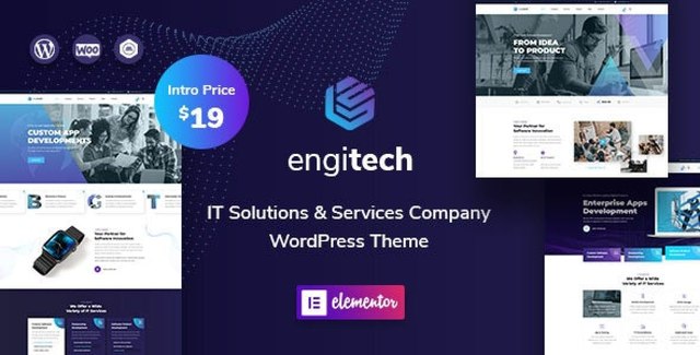 Engitech IT solutions WordPress theme with Elementor page builder for technology companies