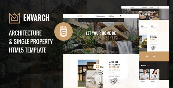 EnvArch architecture HTML5 template homepage preview showing a clean single property website design