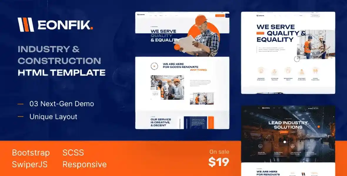Eonfik construction HTML template showcasing a modern responsive website layout for construction and engineering businesses