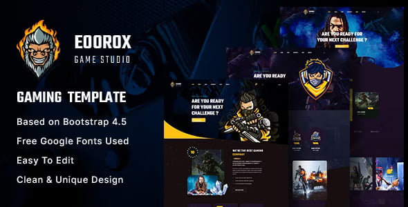 Eoorox gaming and esports HTML5 template homepage preview