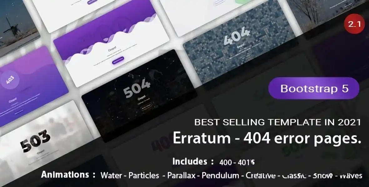 Erratum 404 error page template showcasing responsive HTML5 layout options