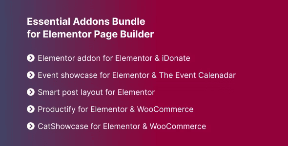 Essential Addons Bundle For Elementor WordPress plugin interface showing plugin dashboard and feature overview