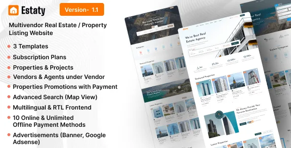 Estaty multivendor real estate property listing PHP script dashboard