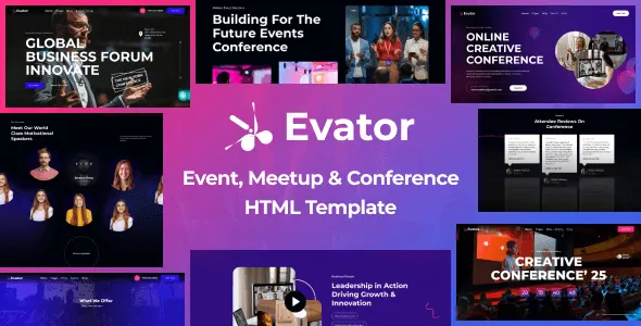 Evator event conference and meetup HTML template homepage preview