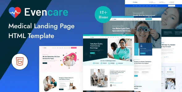 Evencare medical landing page HTML template preview