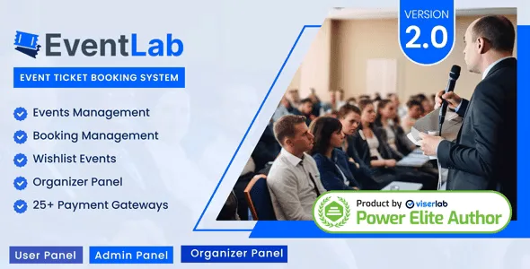 EventLab event ticket booking system PHP script dashboard interface