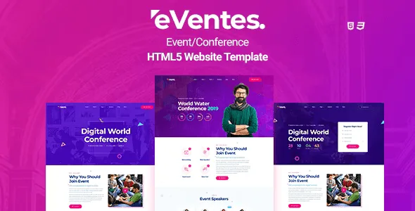 Eventes conference and event HTML template responsive layout preview