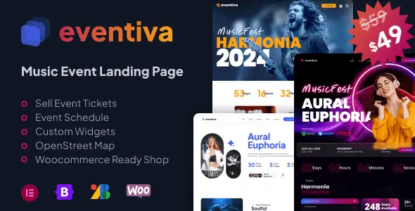 Eventiva events WordPress theme preview with modern responsive design