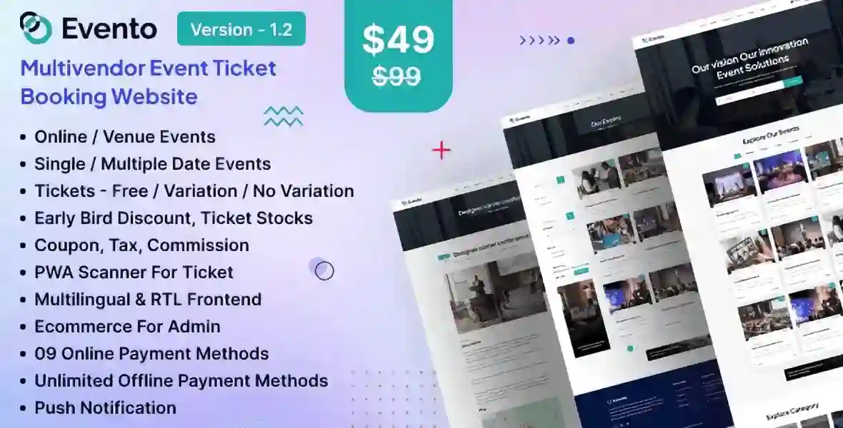 Evento multivendor event ticket booking PHP script dashboard interface
