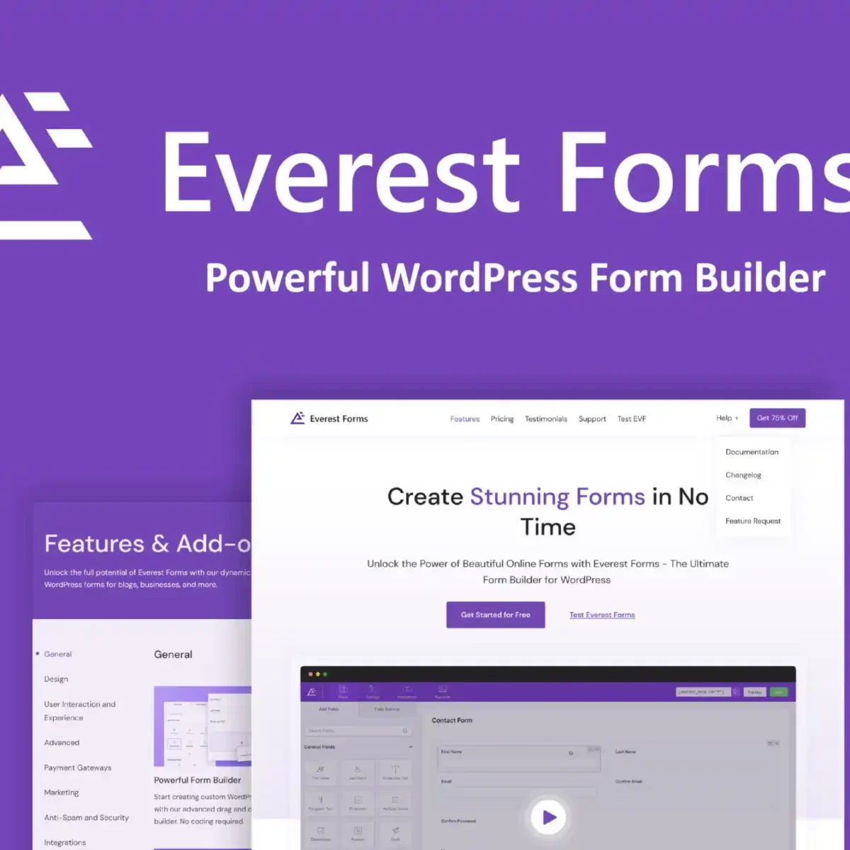 Everest Forms Pro WordPress form builder plugin interface with drag-and-drop form creation