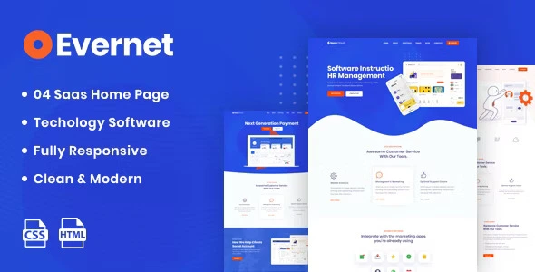 Evernet software startup HTML5 template homepage preview