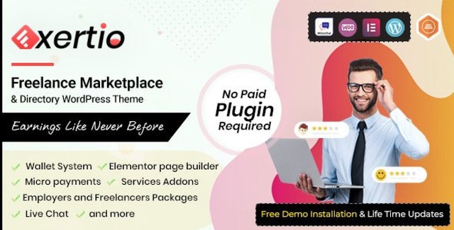 Exertio freelance marketplace WordPress theme for building commission-based service platforms