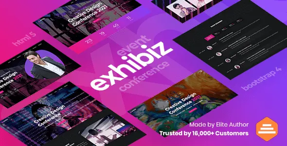 Exhibiz event conference HTML template homepage preview showing responsive design and modern layout