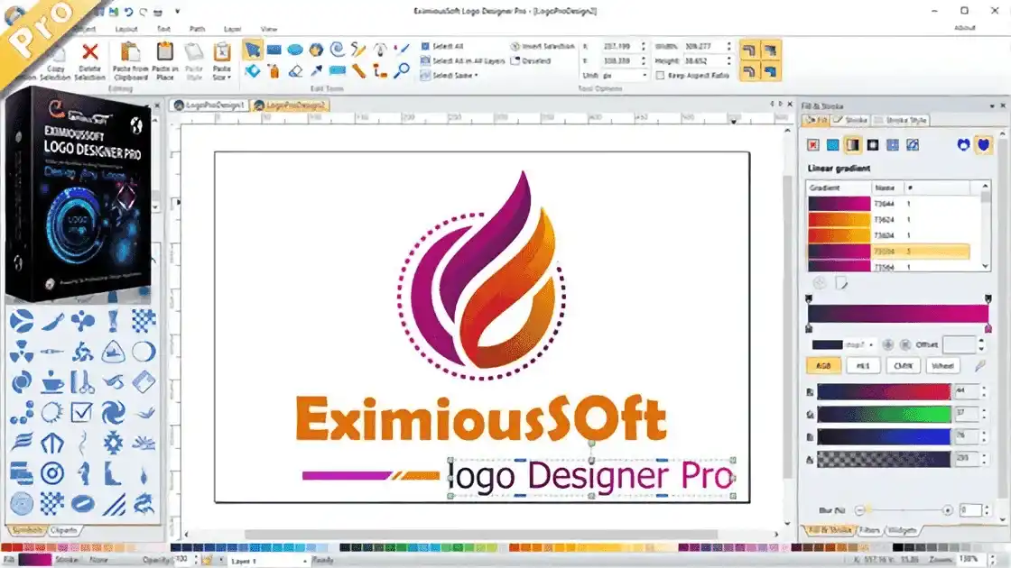 EximiousSoft Logo Designer Pro vector logo design software interface on Windows