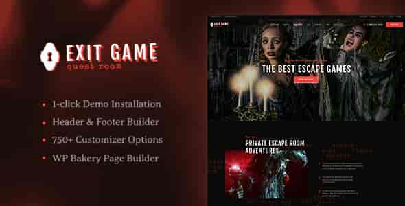 Exit Game escape room WordPress theme featuring vibrant design and Elementor PRO demo layout