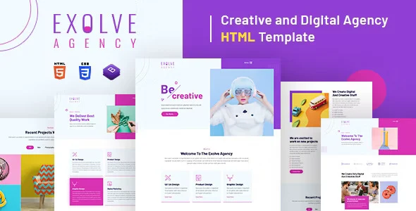 Exolve creative agency HTML template homepage preview with responsive layout