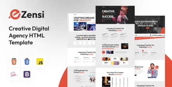 Ezensi digital agency HTML template homepage preview on desktop and mobile devices