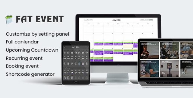 FAT Event WordPress event booking and calendar plugin dashboard showing event calendar and ticket management interface