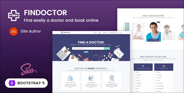 FINDOCTOR doctor directory HTML template homepage preview showing medical search and appointment booking interface