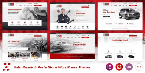 FixLab auto repair WordPress theme homepage preview showcasing automotive service website layout