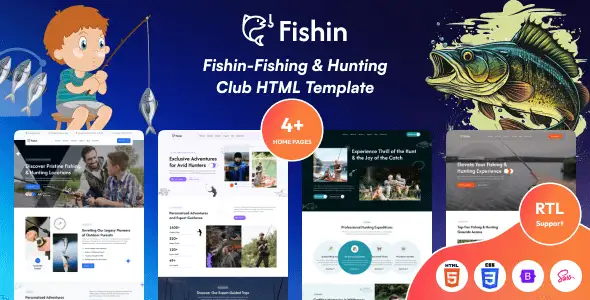 Fishin HTML5 template preview for fishing and hunting websites