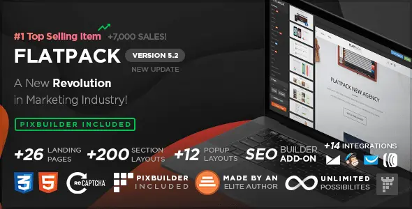 FLATPACK HTML landing page templates collection with page builder interface