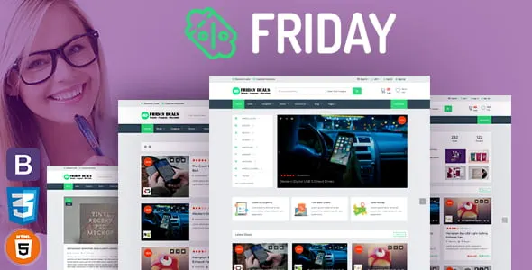 FRIDAY coupon website template homepage showing responsive deal listings and promo code layout