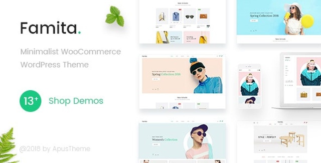 Famita minimalist WooCommerce WordPress theme preview showing a clean responsive online store layout