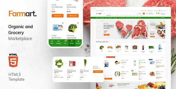 Farmart organic marketplace HTML template for grocery and organic store websites