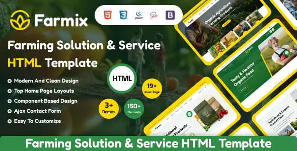 Farmix organic farm HTML template showcasing modern agriculture website design