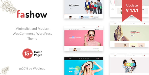 Fashow fashion WordPress theme preview showing a modern WooCommerce online store layout