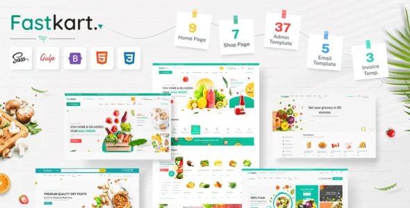 Fastkart multipurpose ecommerce and admin HTML template preview showing multiple layout variations
