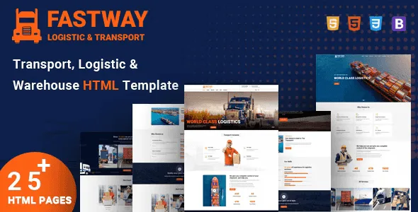 Fastway logistics HTML5 template homepage design for transportation and freight websites
