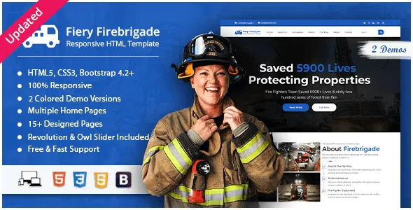 Fiery fire brigade responsive HTML template for fire department websites