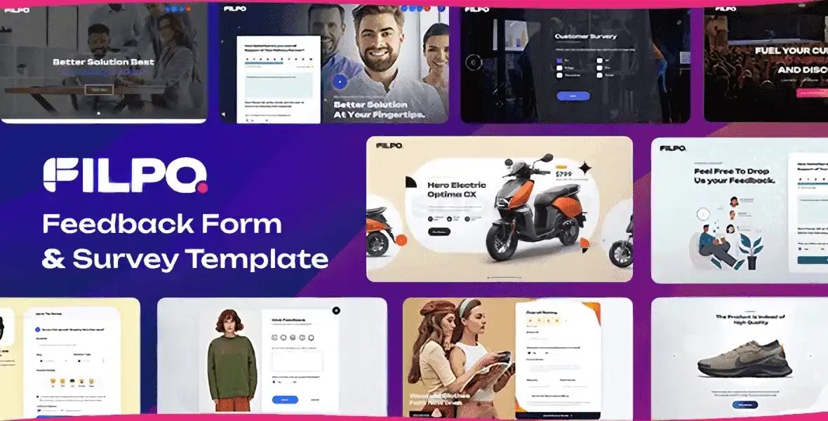 Filpo feedback form and survey HTML template with Elementor PRO customization