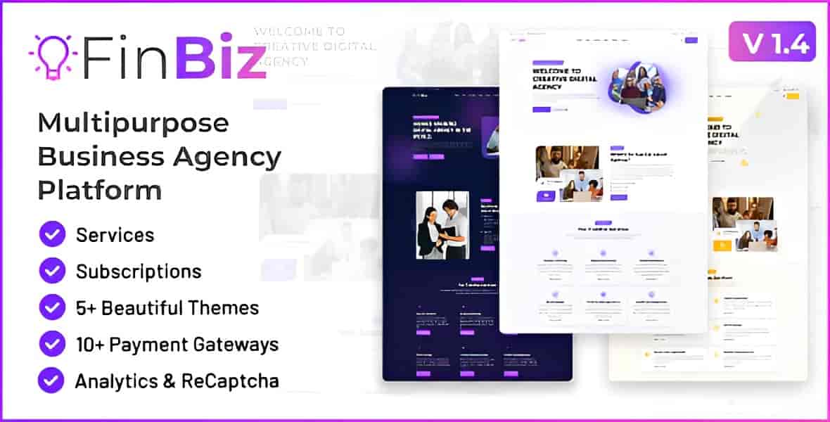 FinBiz business agency platform dashboard showing service management and subscription billing interface