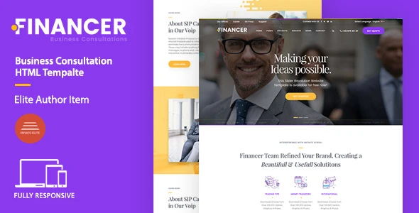 Financer business consultations HTML template with responsive design