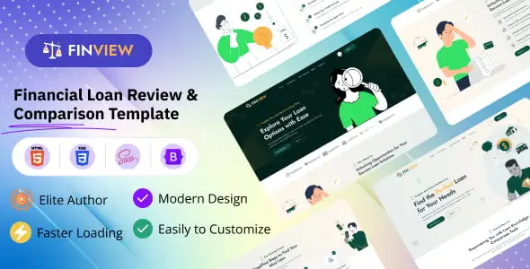 Finview loan comparison website template with modern financial design and responsive layout